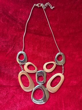 Vintage Silver and Rose Gold Abstract Modernist Statement Bib Necklace MCM Mod